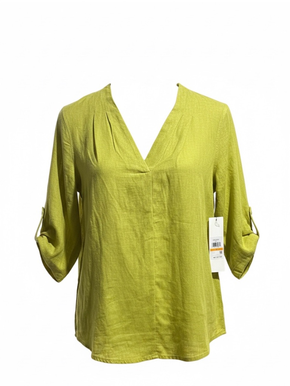 Calvin Klein Lime Green V-Neck Roll-Tab Sleeve Tunic